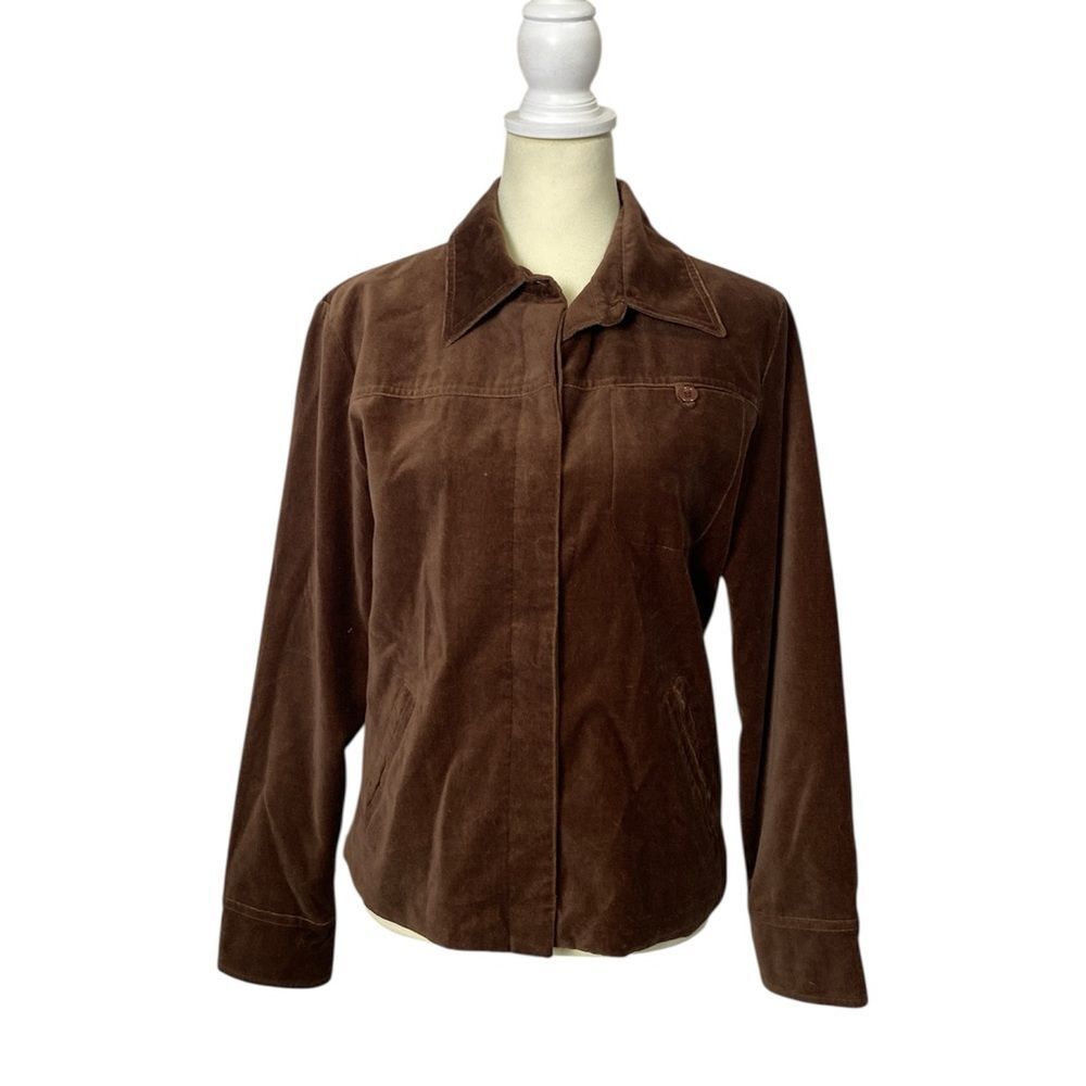 Vintage J.G. Hook Chocolate Brown Velvet Button-Front Shirt 100% Cotton Size M
